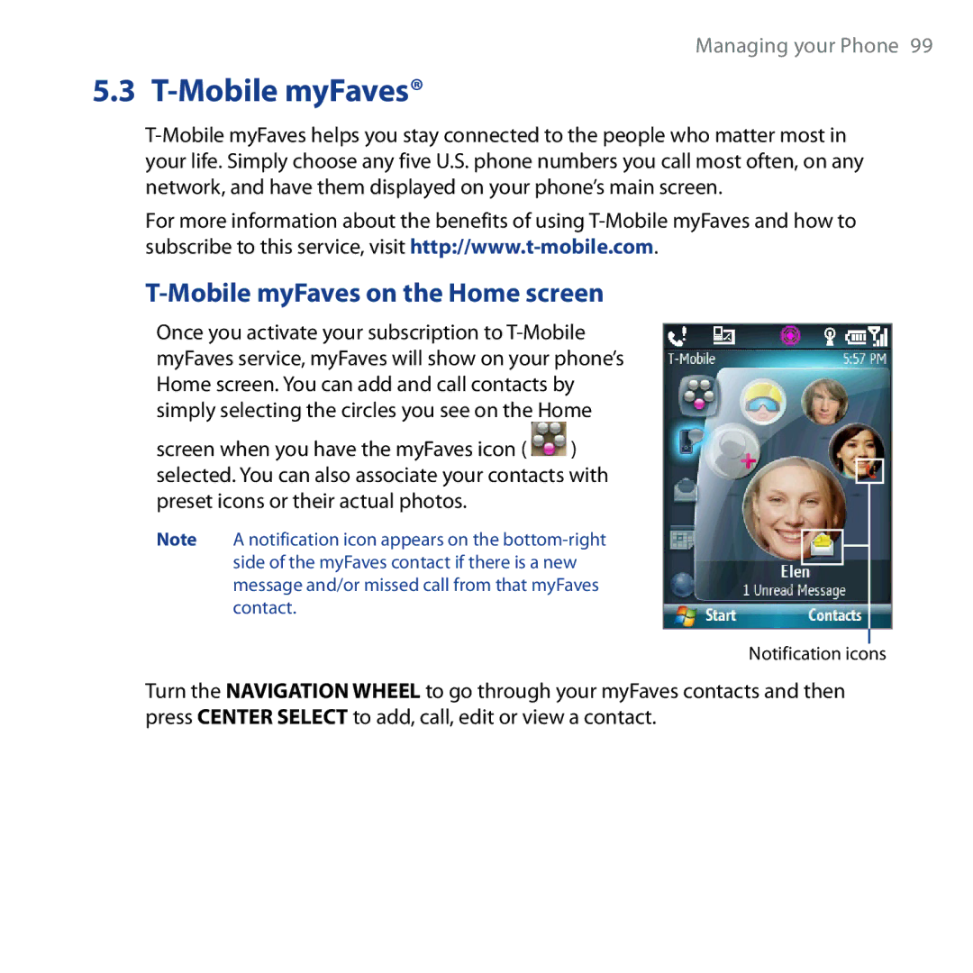 HTC Shadow user manual Mobile myFaves on the Home screen 