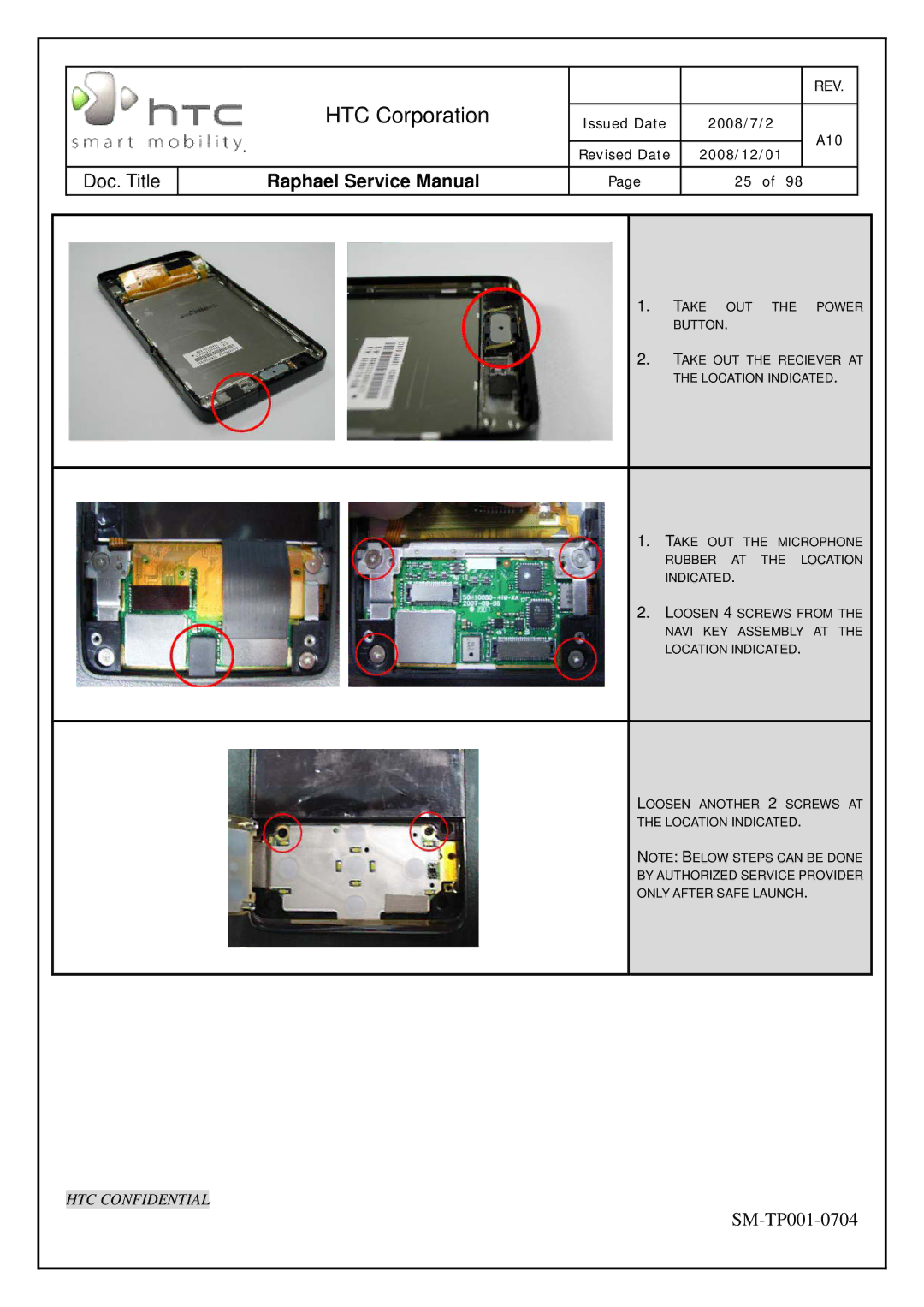 HTC SM-TP001-0704 manual HTC Corporation 