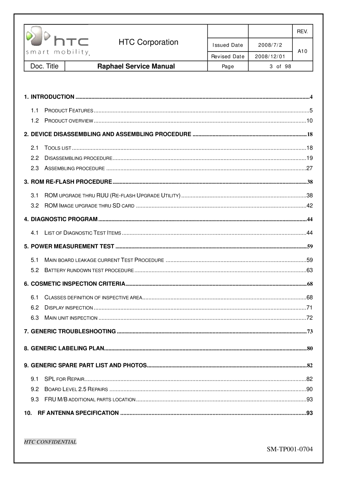 HTC SM-TP001-0704 manual Introduction 