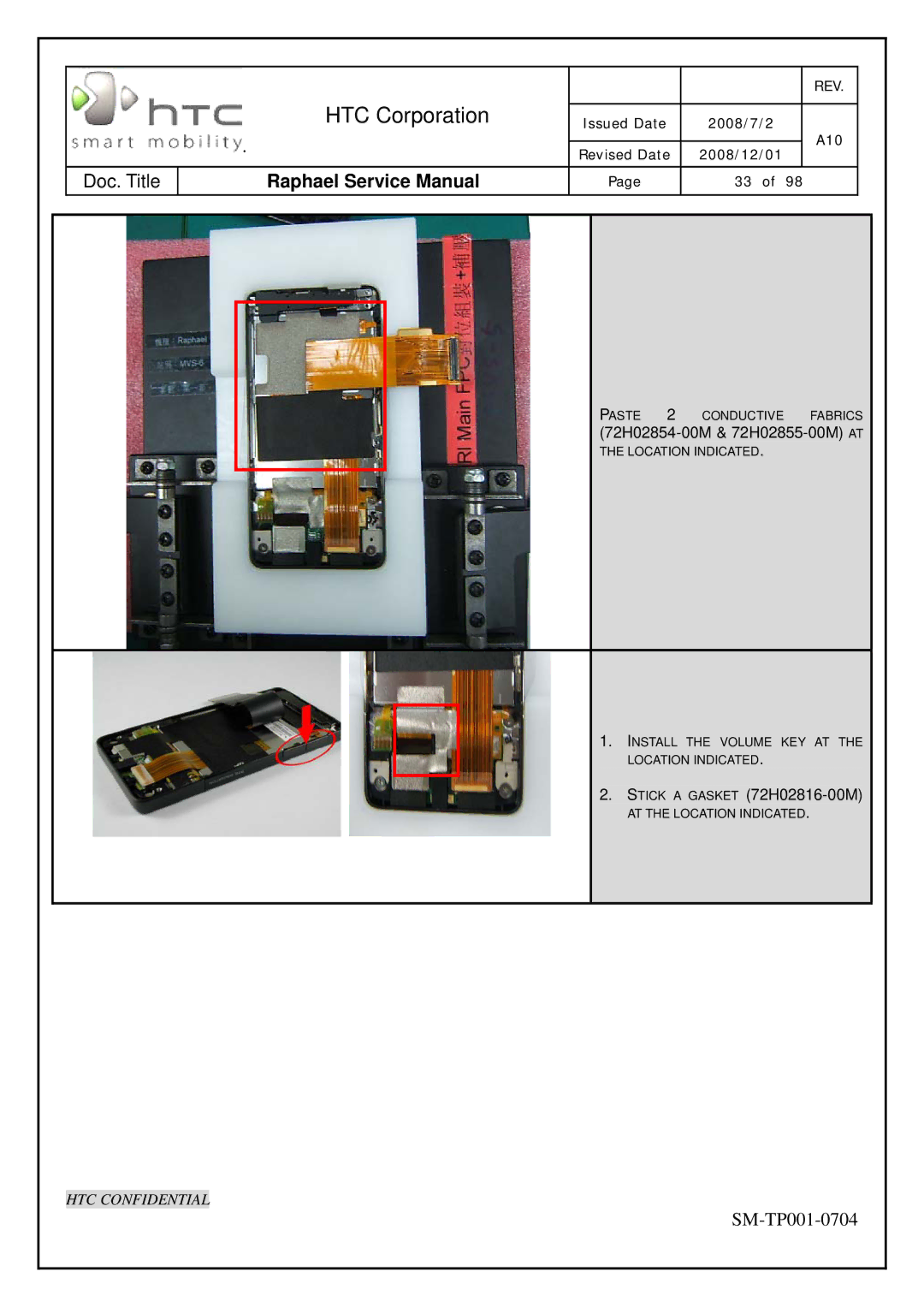 HTC SM-TP001-0704 manual 72H02854-00M & 72H02855-00M AT 