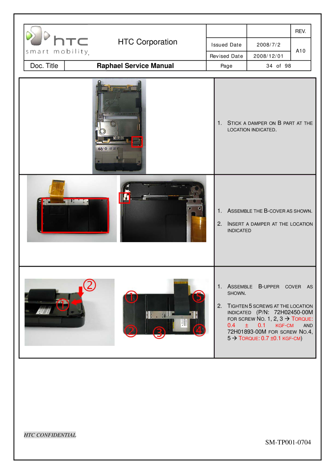 HTC SM-TP001-0704 manual ± 0.1 KGF-CMAND 