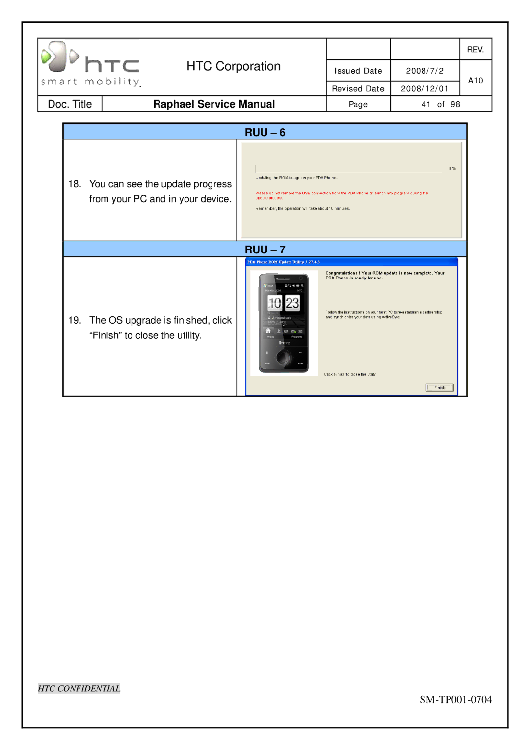 HTC SM-TP001-0704 manual OS upgrade is finished, click Finish to close the utility 