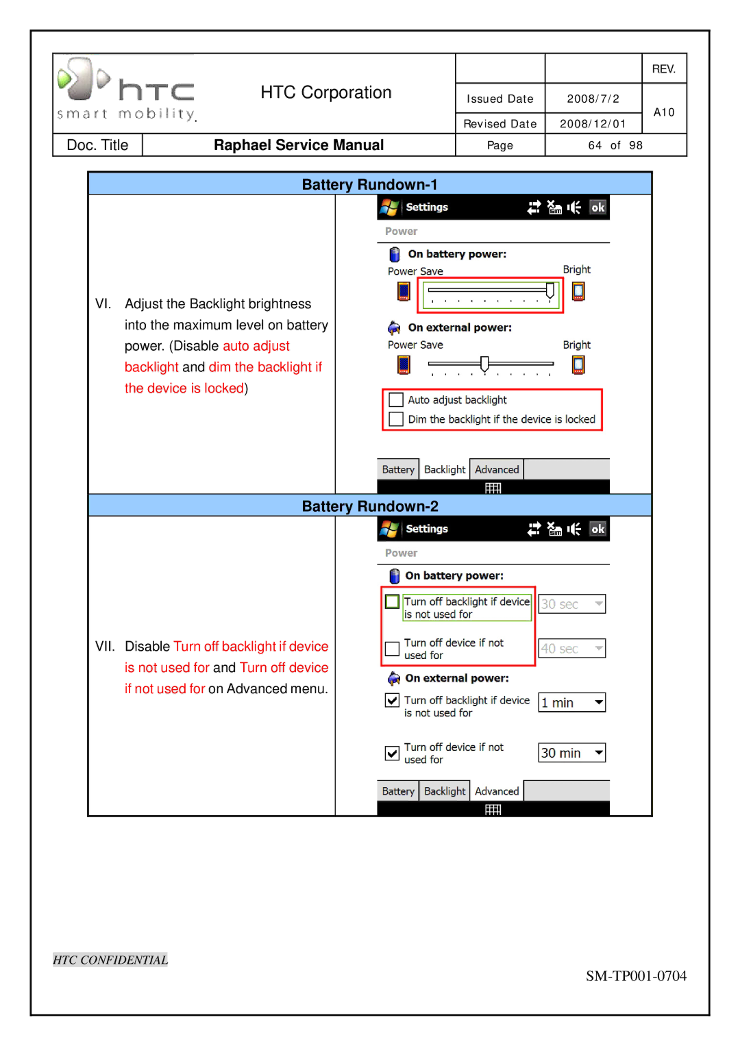 HTC SM-TP001-0704 manual Battery Rundown-1, Battery Rundown-2 