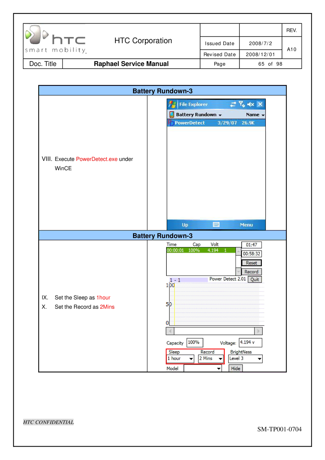 HTC SM-TP001-0704 manual Battery Rundown-3 