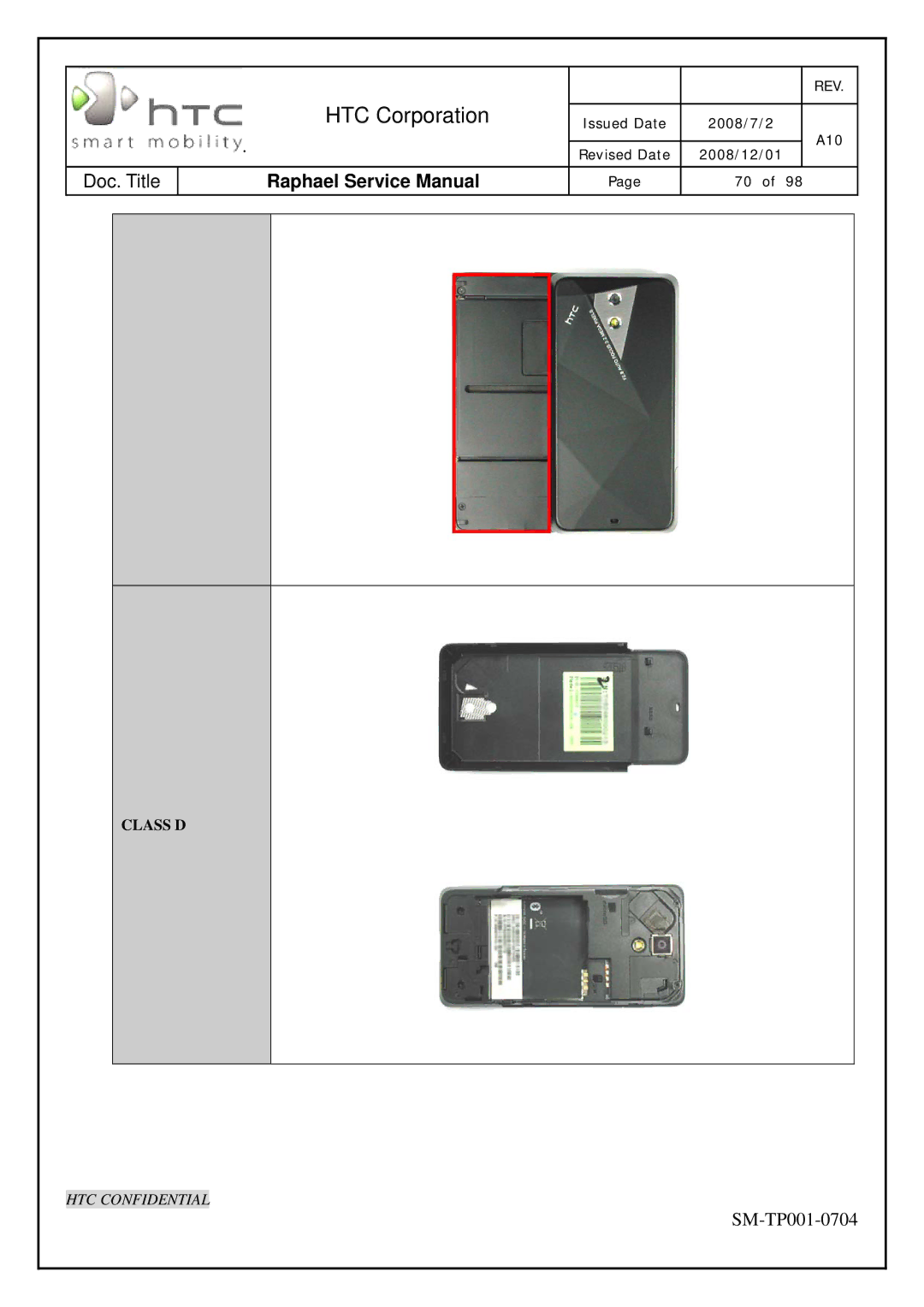 HTC SM-TP001-0704 manual Class D 