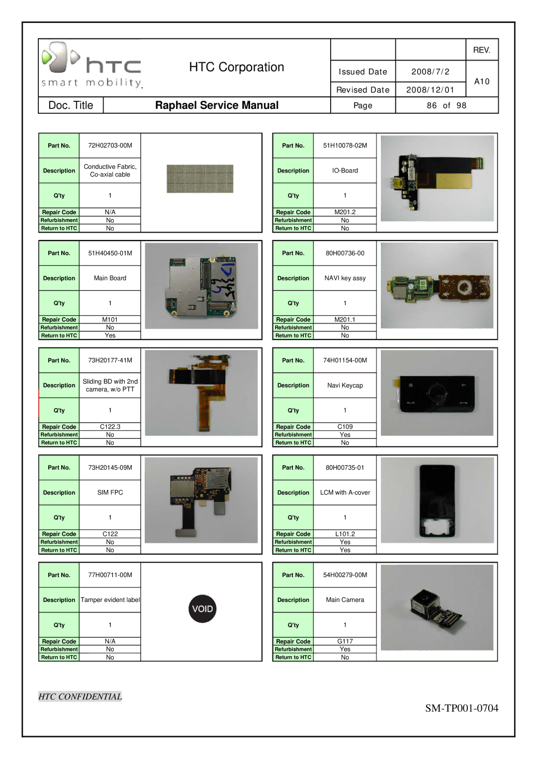 HTC SM-TP001-0704 manual Sim Fpc 