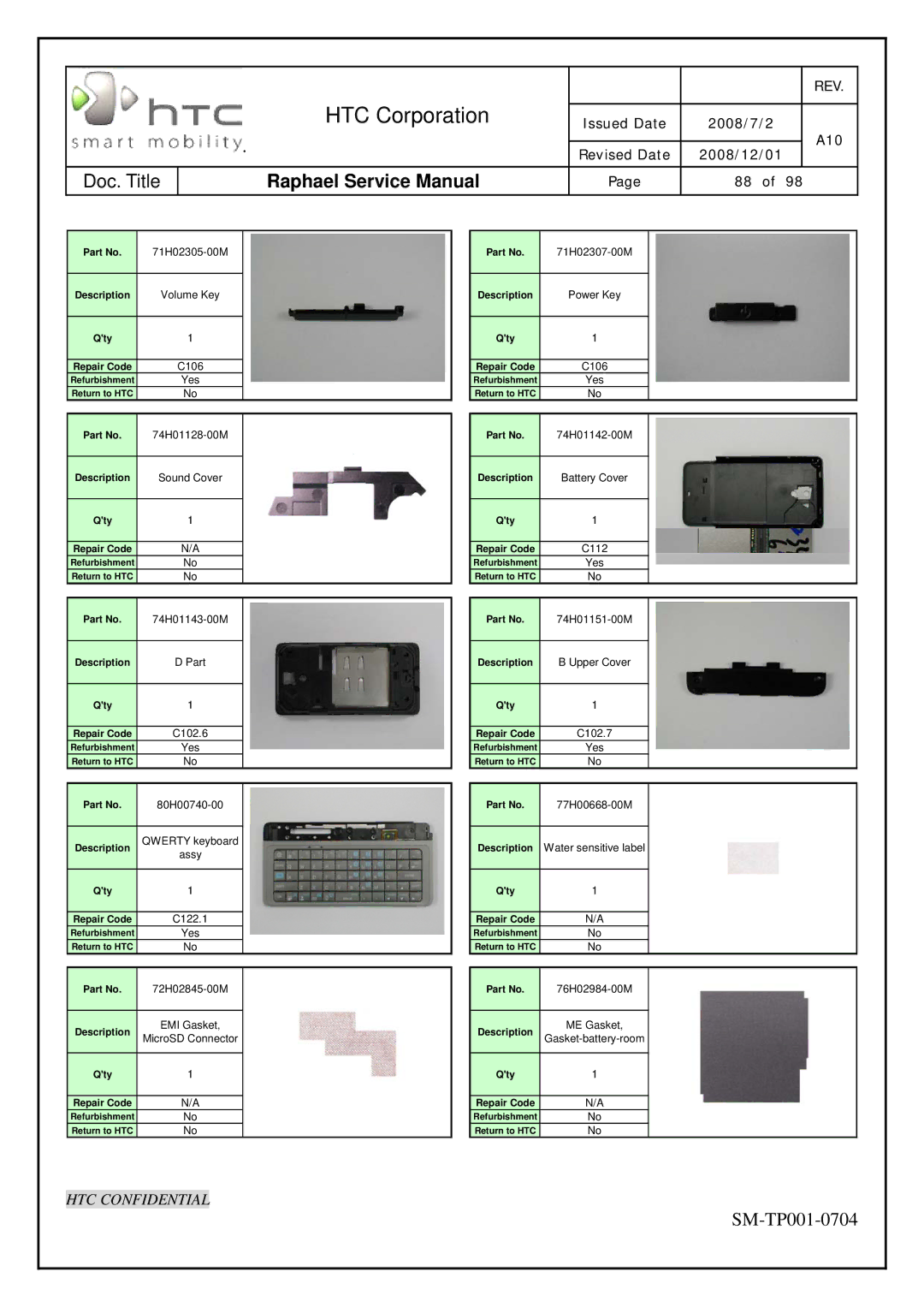 HTC SM-TP001-0704 manual 71H02307-00M 