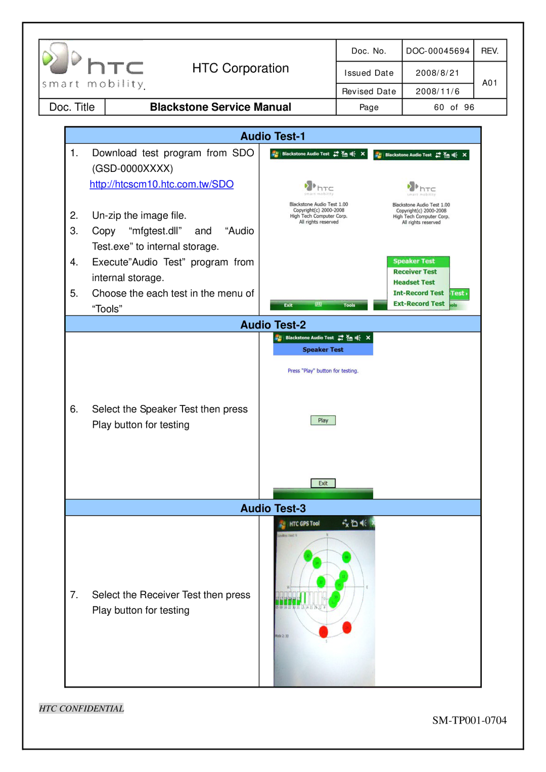 HTC SM-TP001-0704 service manual Audio Test-1, Audio Test-2, Audio Test-3 