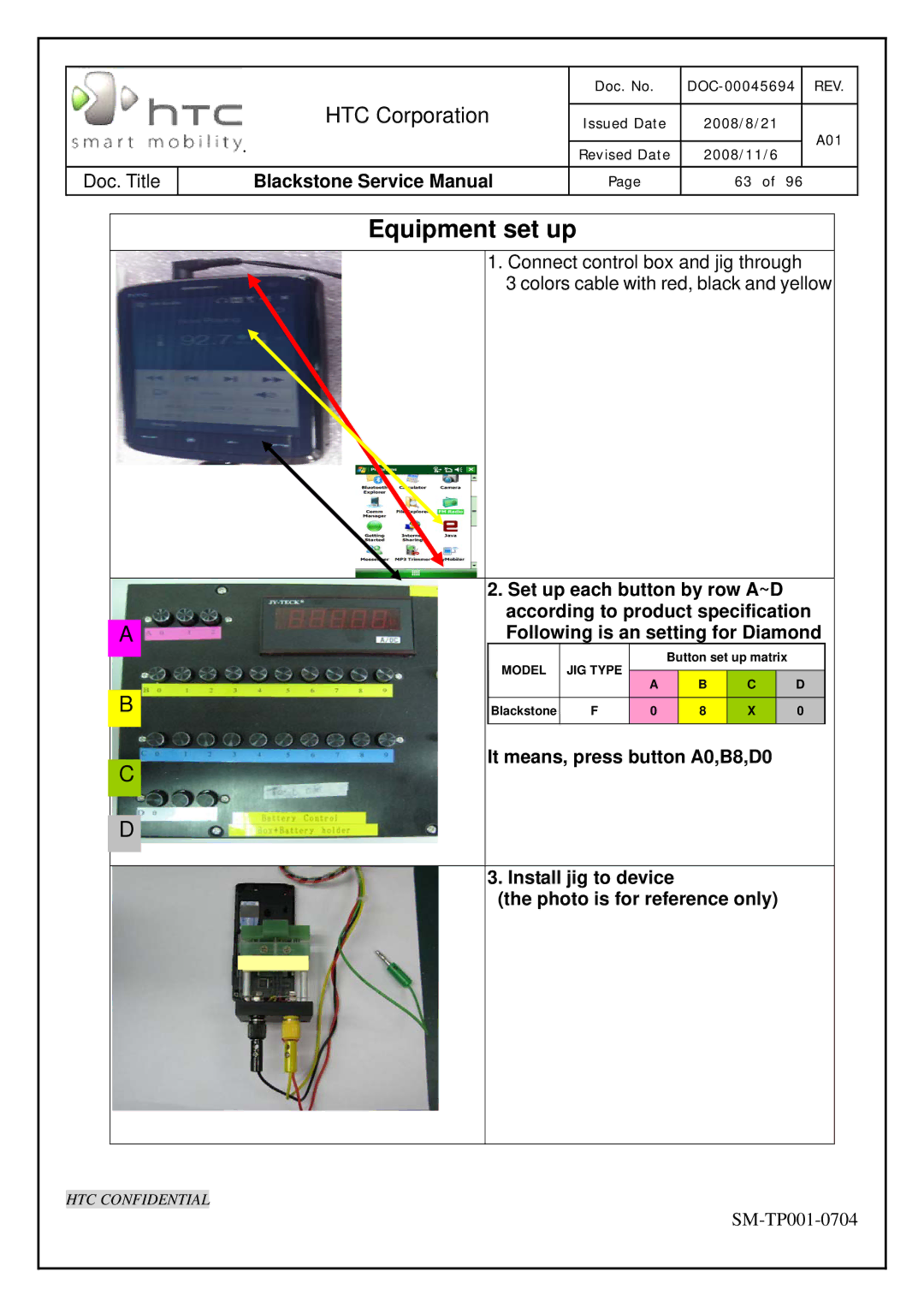 HTC SM-TP001-0704 service manual Equipment set up 