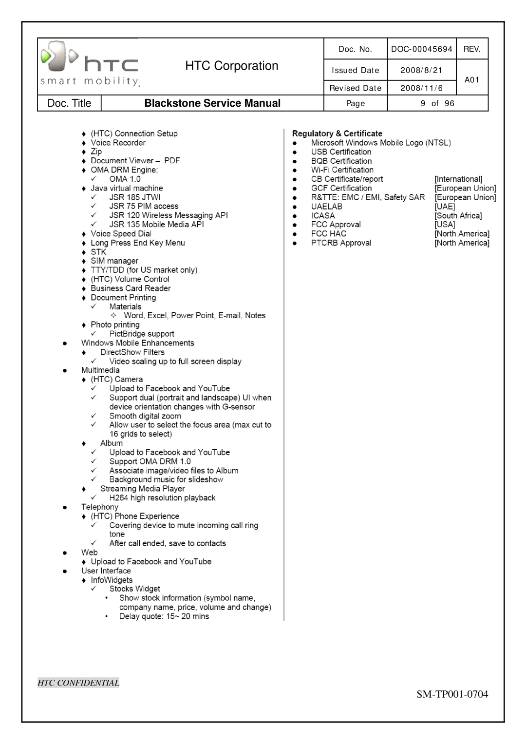 HTC SM-TP001-0704 service manual HTC Corporation 