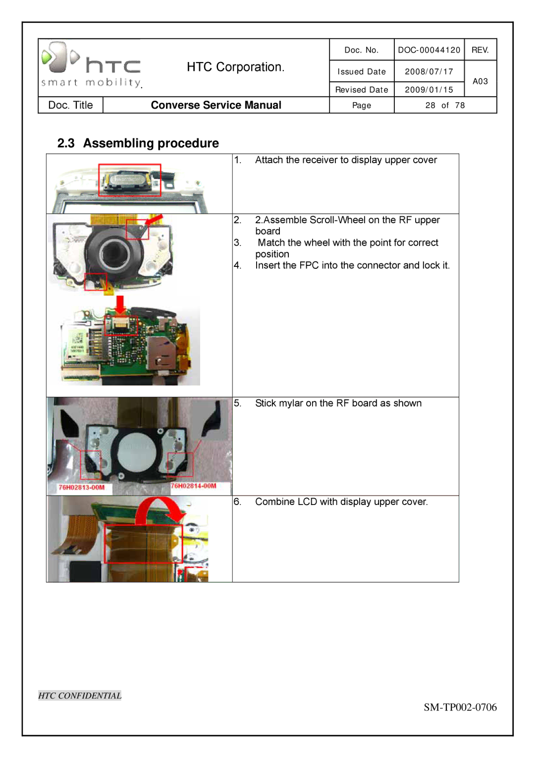 HTC SM-TP002-0706 service manual Assembling procedure 