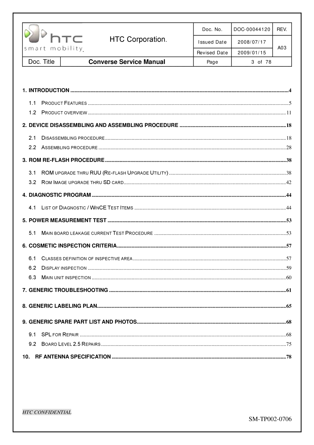 HTC SM-TP002-0706 service manual ROM RE-FLASH Procedure 