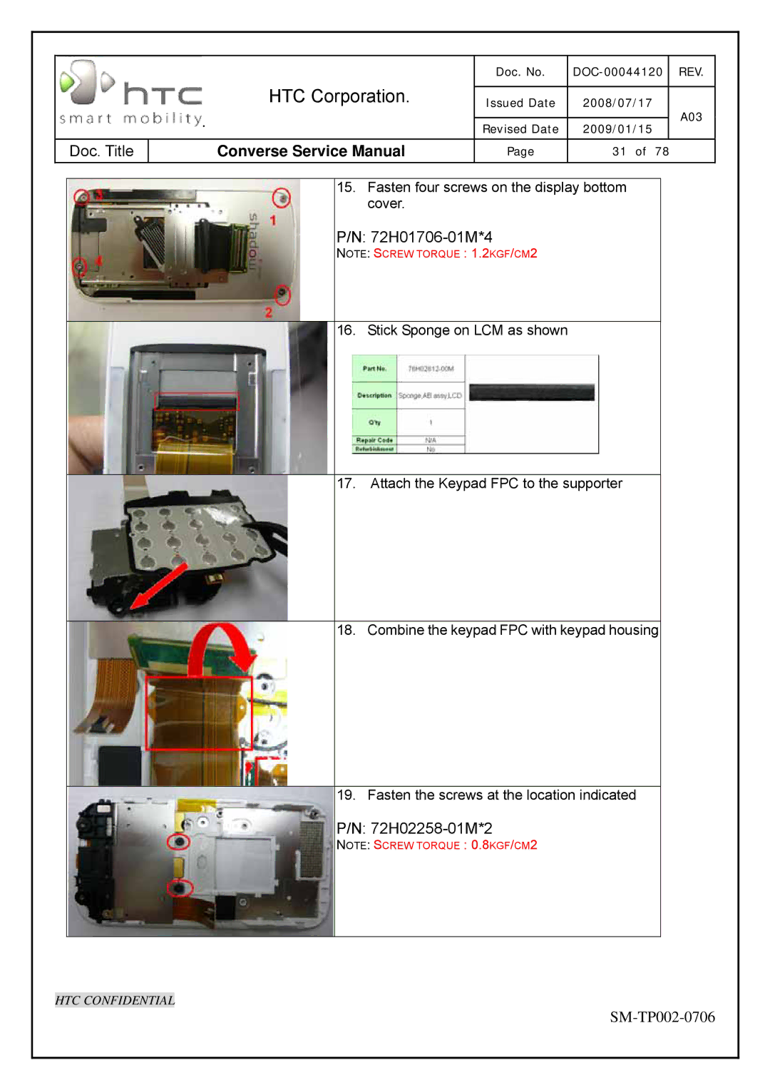 HTC SM-TP002-0706 service manual 72H02258-01M*2 