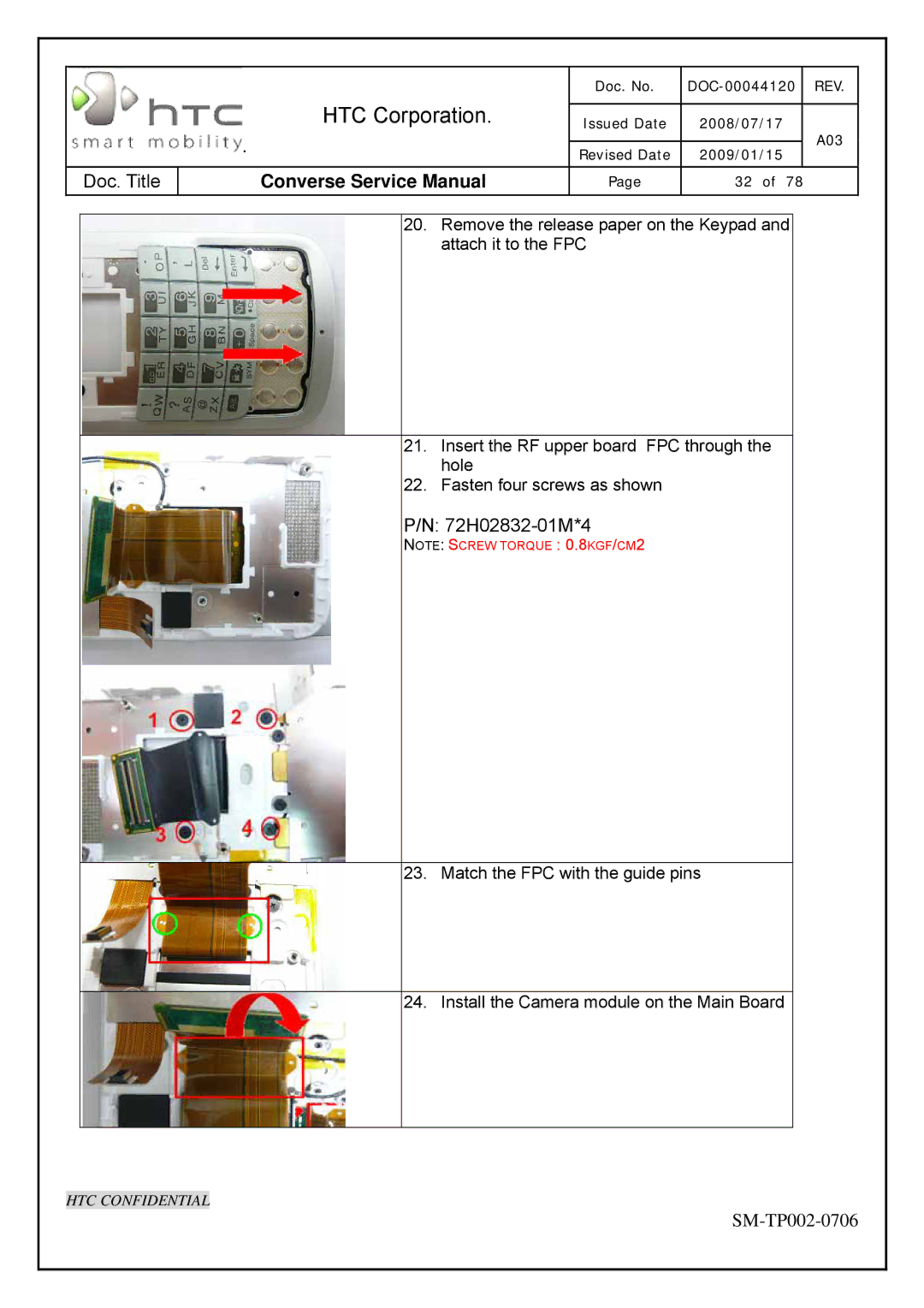 HTC SM-TP002-0706 service manual 72H02832-01M*4 