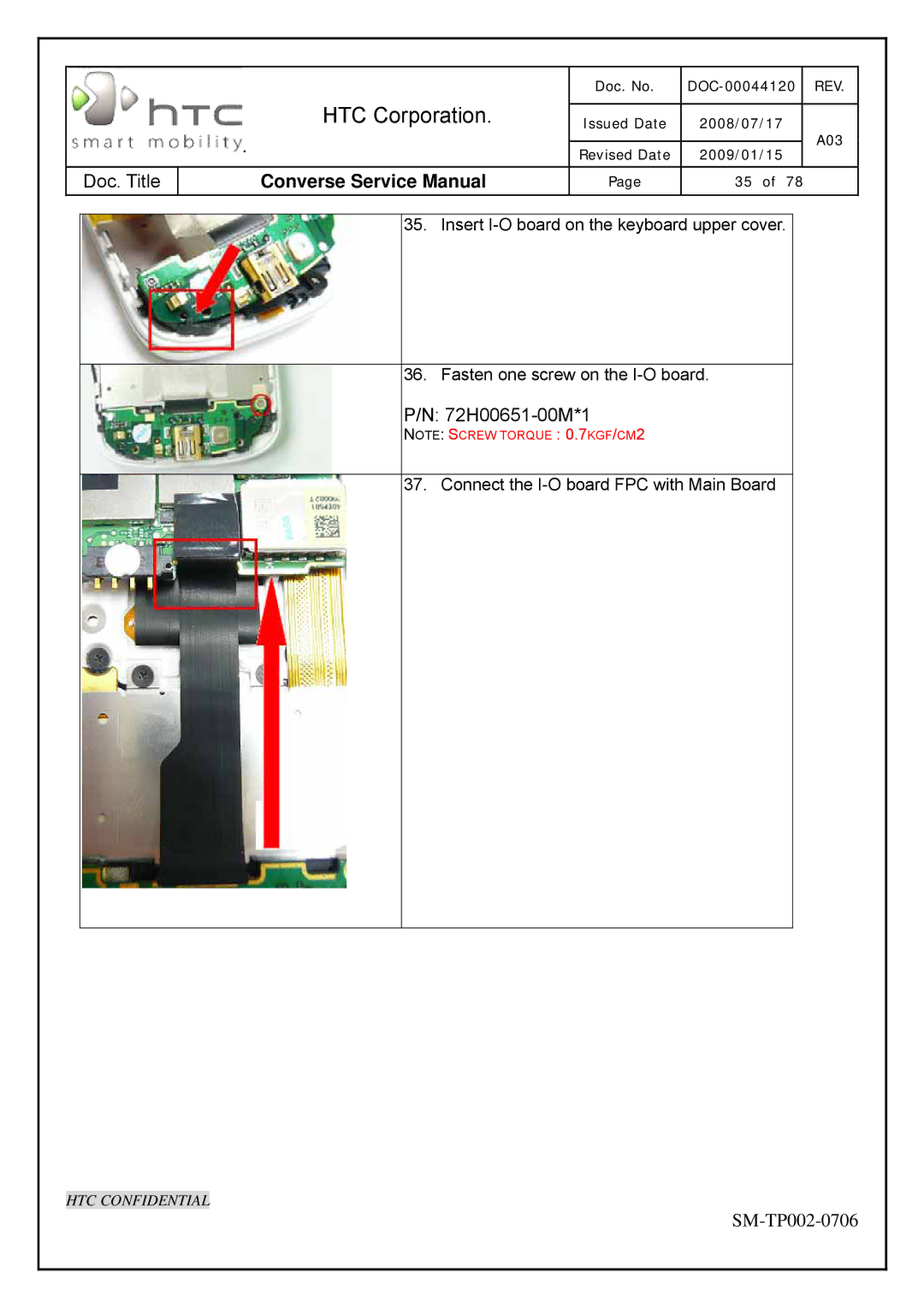 HTC SM-TP002-0706 service manual 72H00651-00M*1 