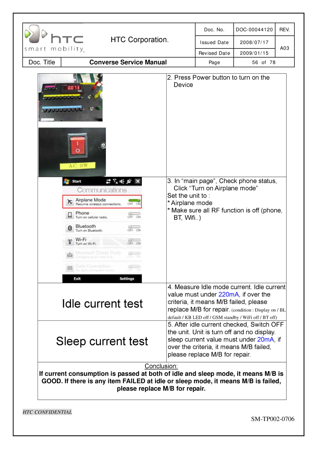 HTC SM-TP002-0706 service manual Idle current test 