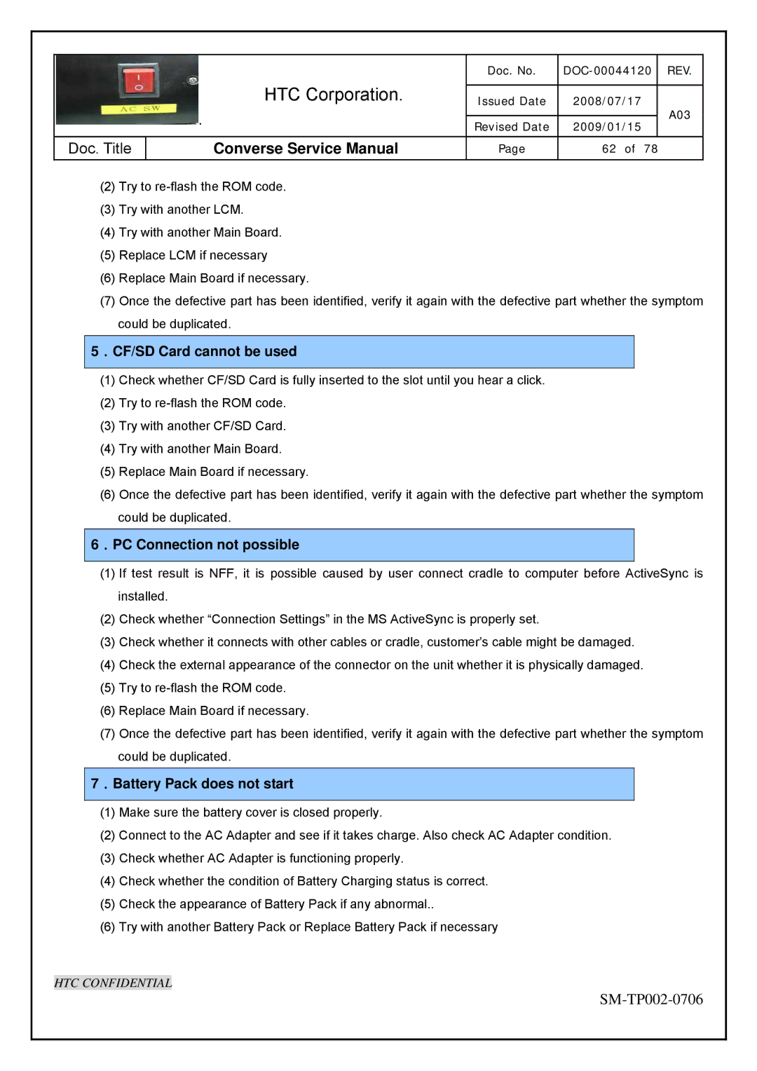 HTC SM-TP002-0706 service manual ．CF/SD Card cannot be used 