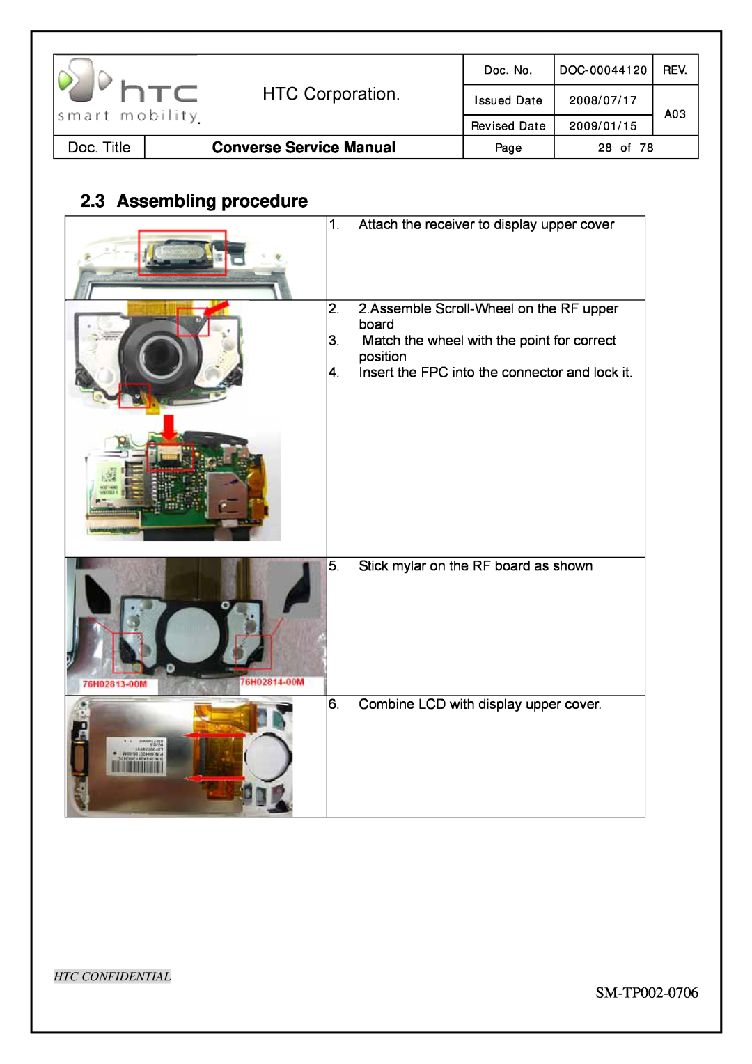 HTC SM-TP002-0706 service manual Assembling procedure, HTC Corporation, Converse Service Manual 