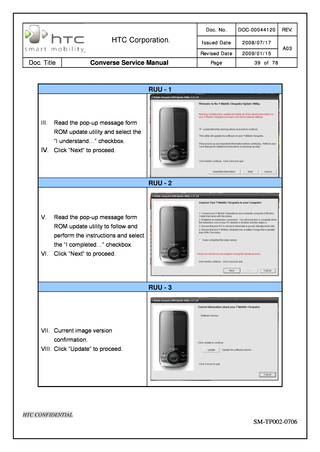HTC SM-TP002-0706 service manual HTC Corporation, Converse Service Manual, III. Read the pop-up message form 