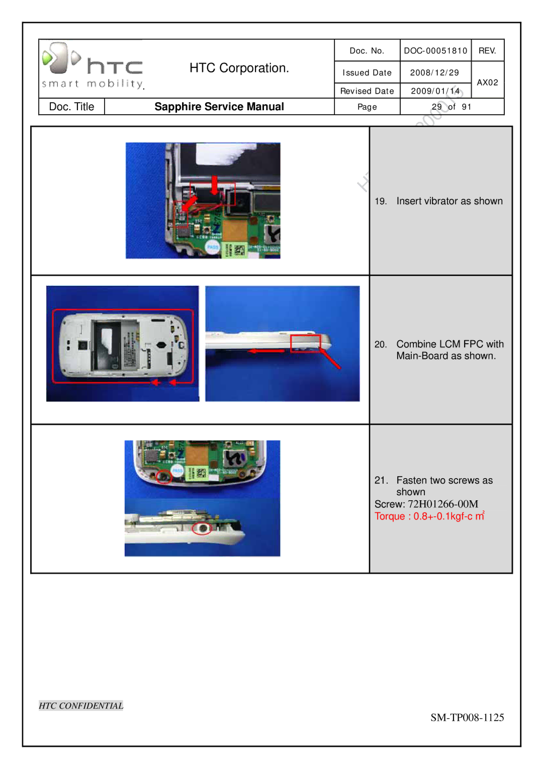 HTC SM-TP008-1125 service manual Screw 72H01266-00M 