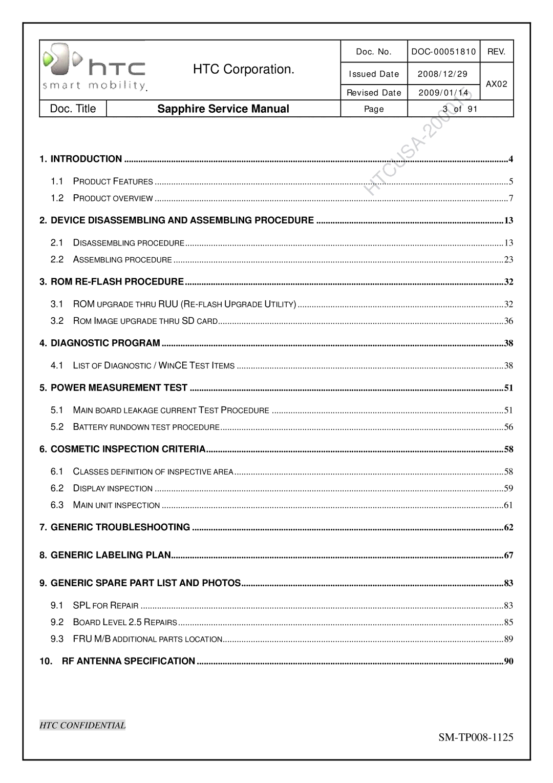 HTC SM-TP008-1125 service manual ROM RE-FLASH Procedure 