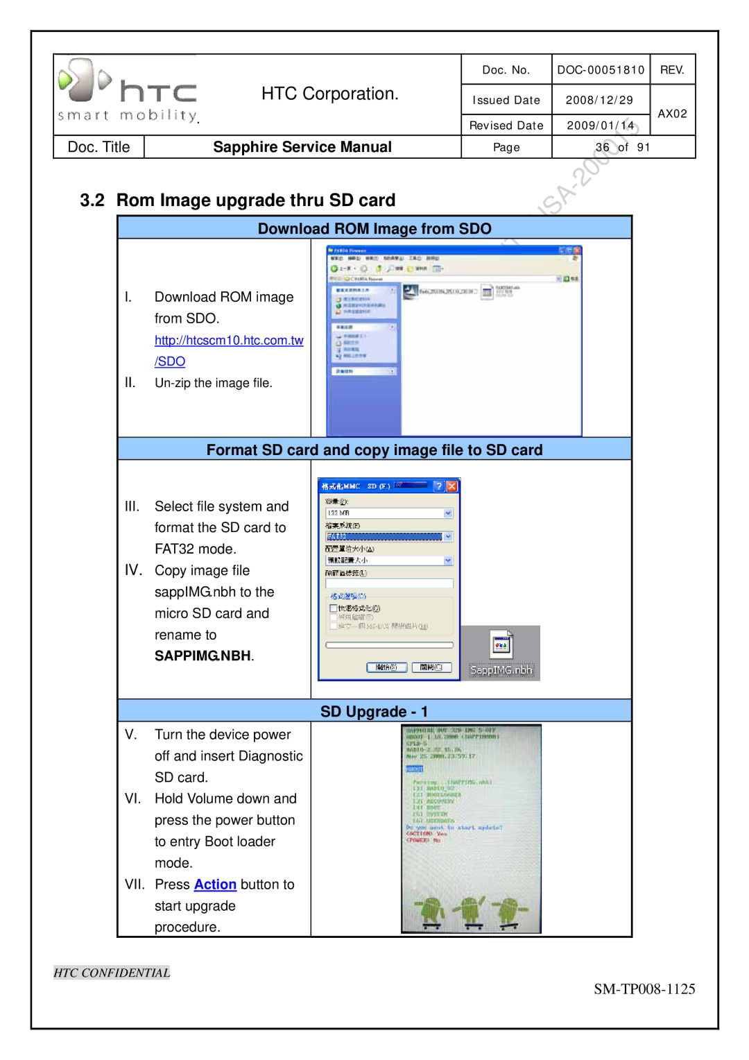 HTC SM-TP008-1125 service manual Rom Image upgrade thru SD card, Format SD card and copy image file to SD card, SD Upgrade 