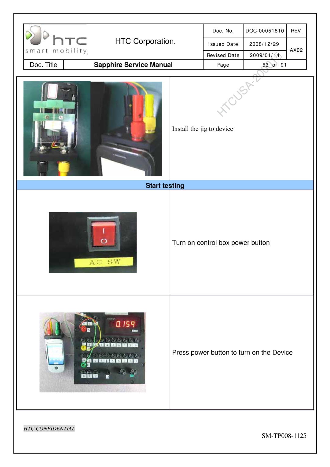 HTC SM-TP008-1125 service manual Start testing 