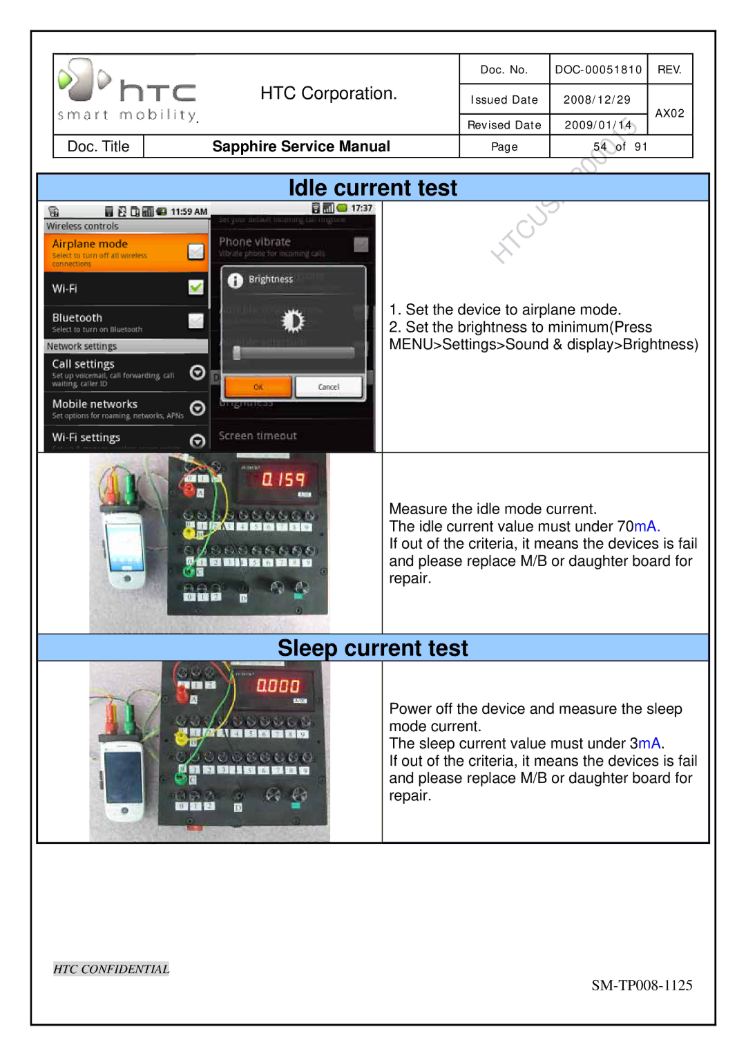 HTC SM-TP008-1125 service manual Idle current test 