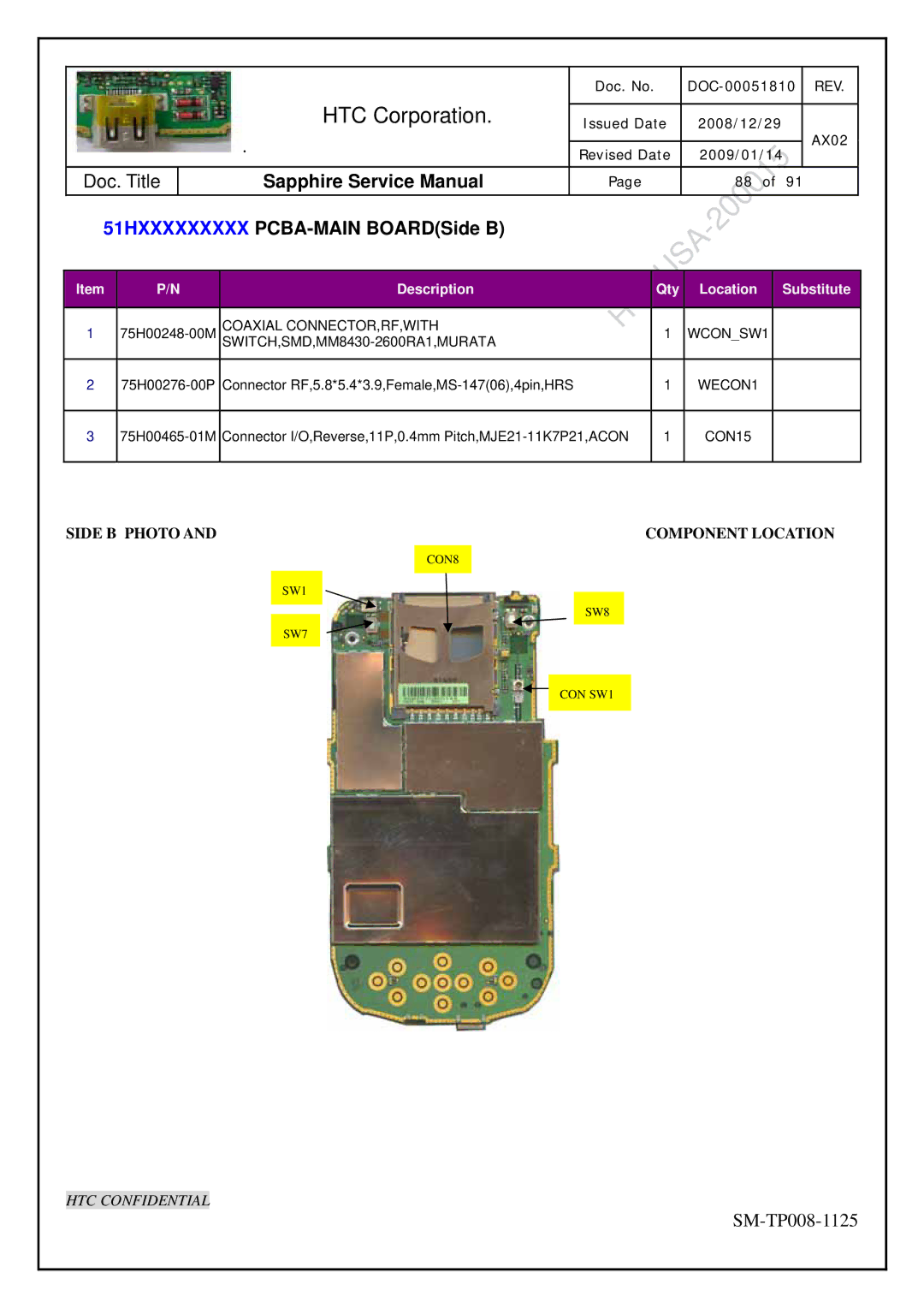 HTC SM-TP008-1125 service manual 51HXXXXXXXXX PCBA-MAIN BOARDSide B 