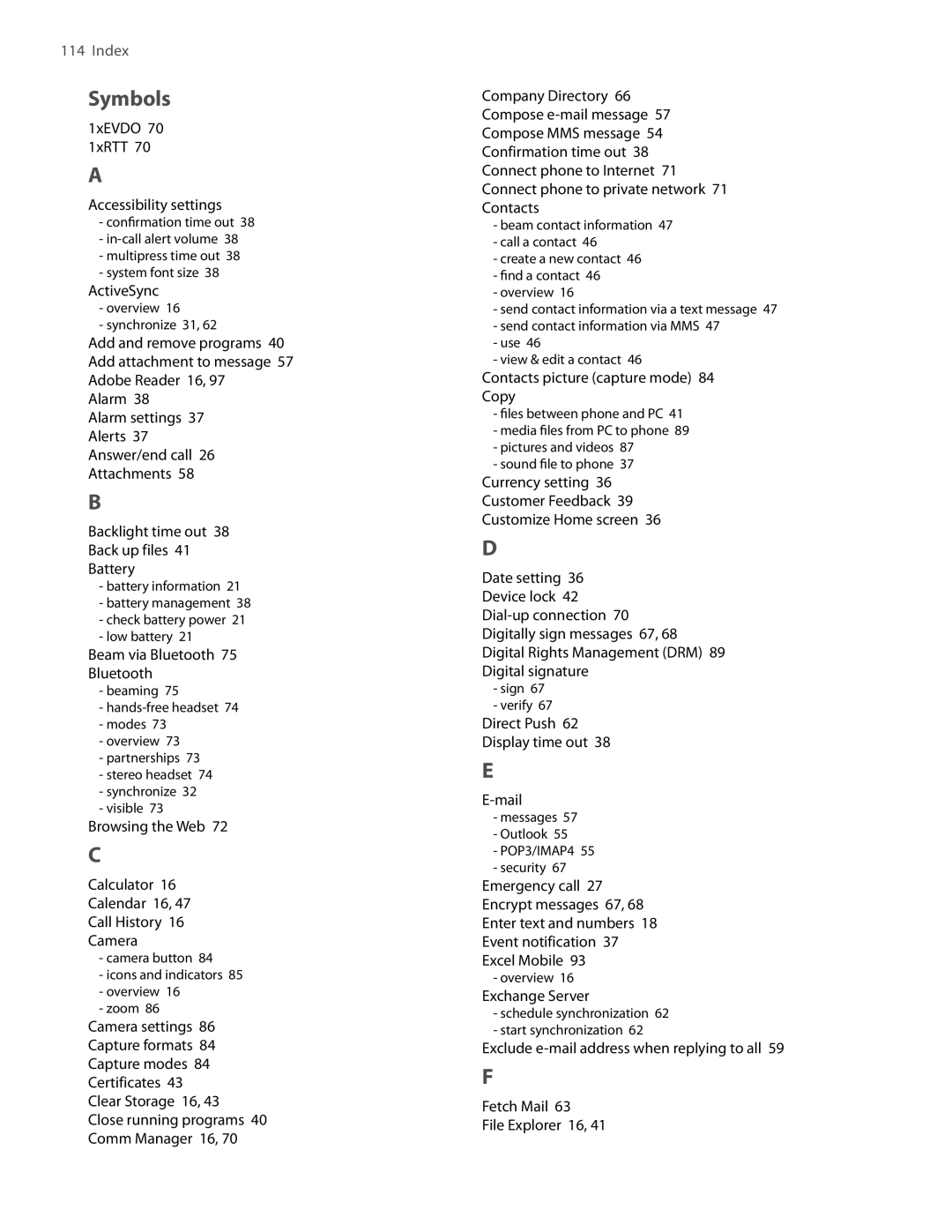 HTC SMT5800 user manual Symbols 