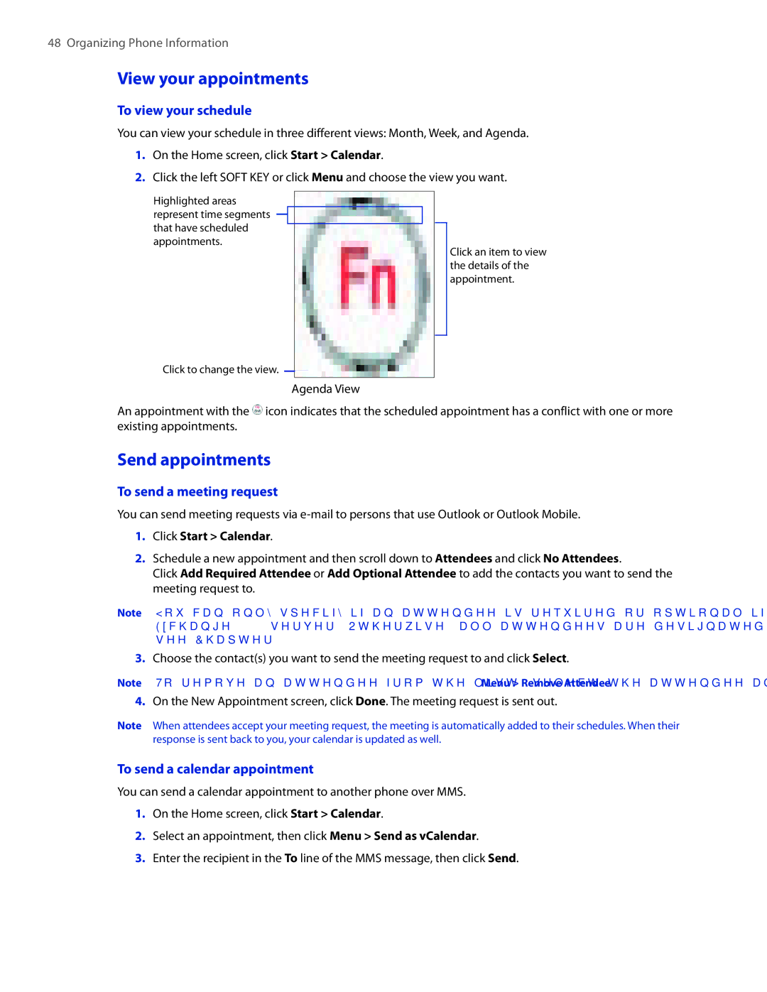 HTC SMT5800 user manual View your appointments, Send appointments, To view your schedule, To send a meeting request 