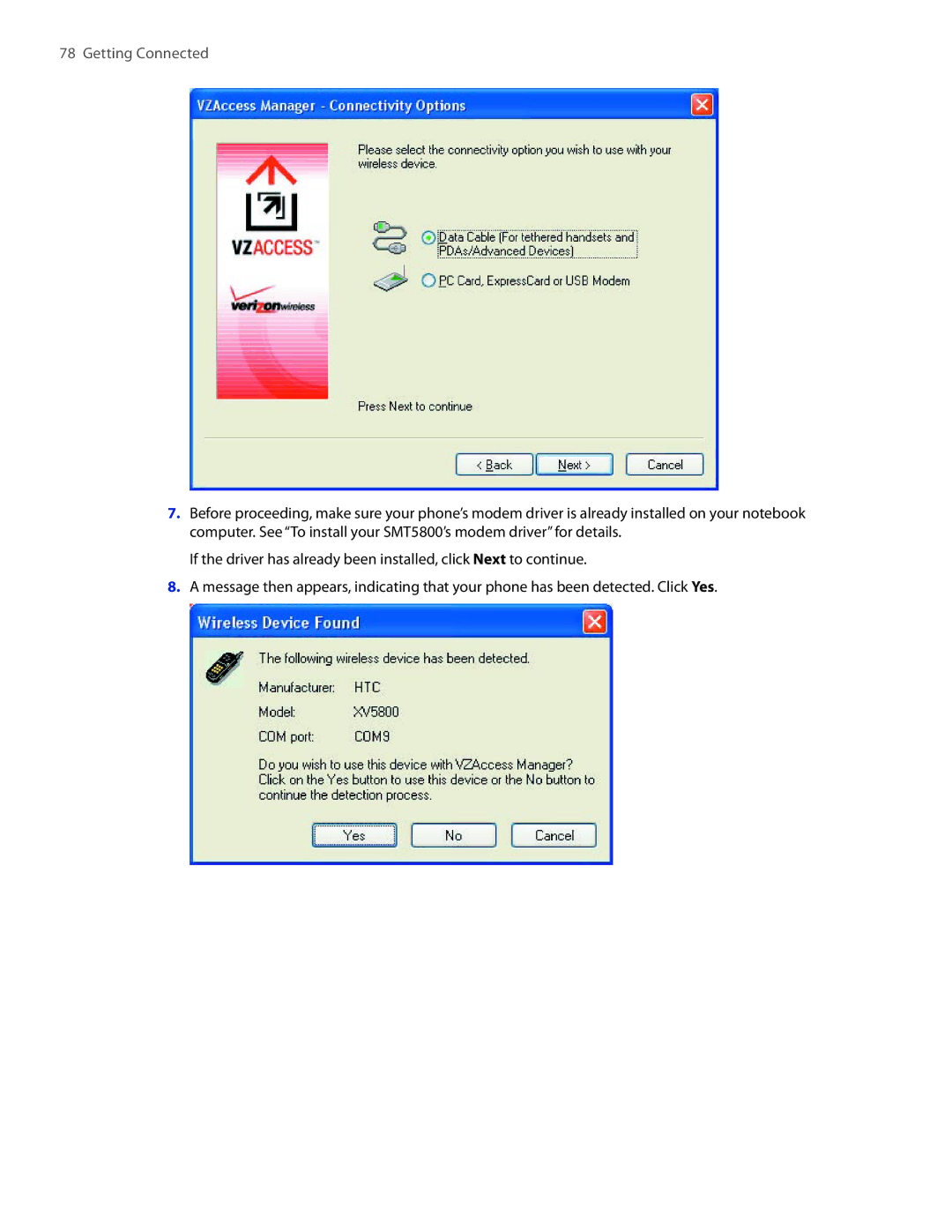 HTC SMT5800 user manual Getting Connected 