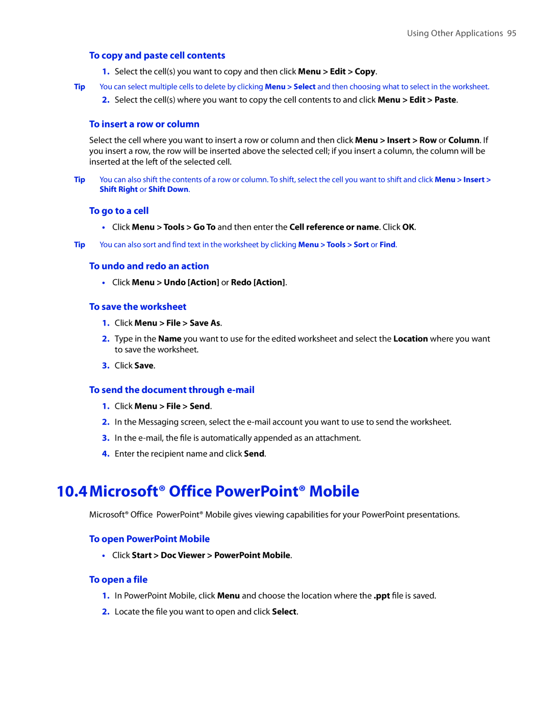 HTC SMT5800 user manual Microsoft Office PowerPoint Mobile 