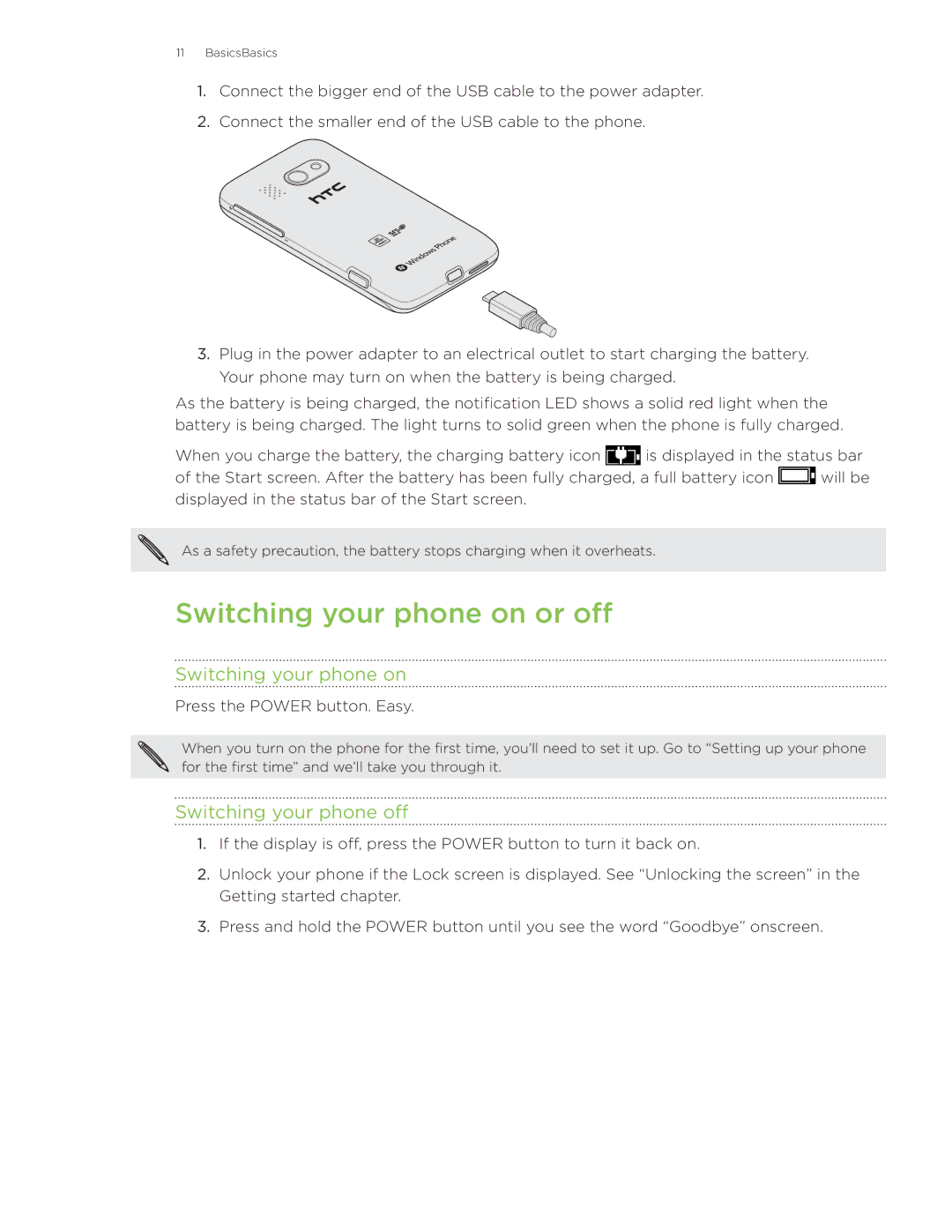 HTC Surround manual Switching your phone on or off, Switching your phone off 