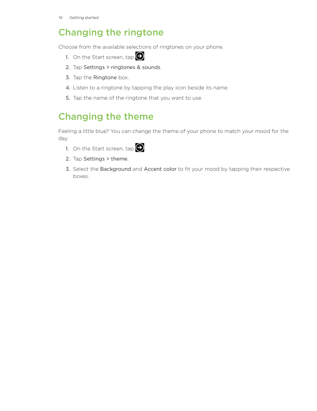 HTC Surround manual Changing the ringtone, Changing the theme 