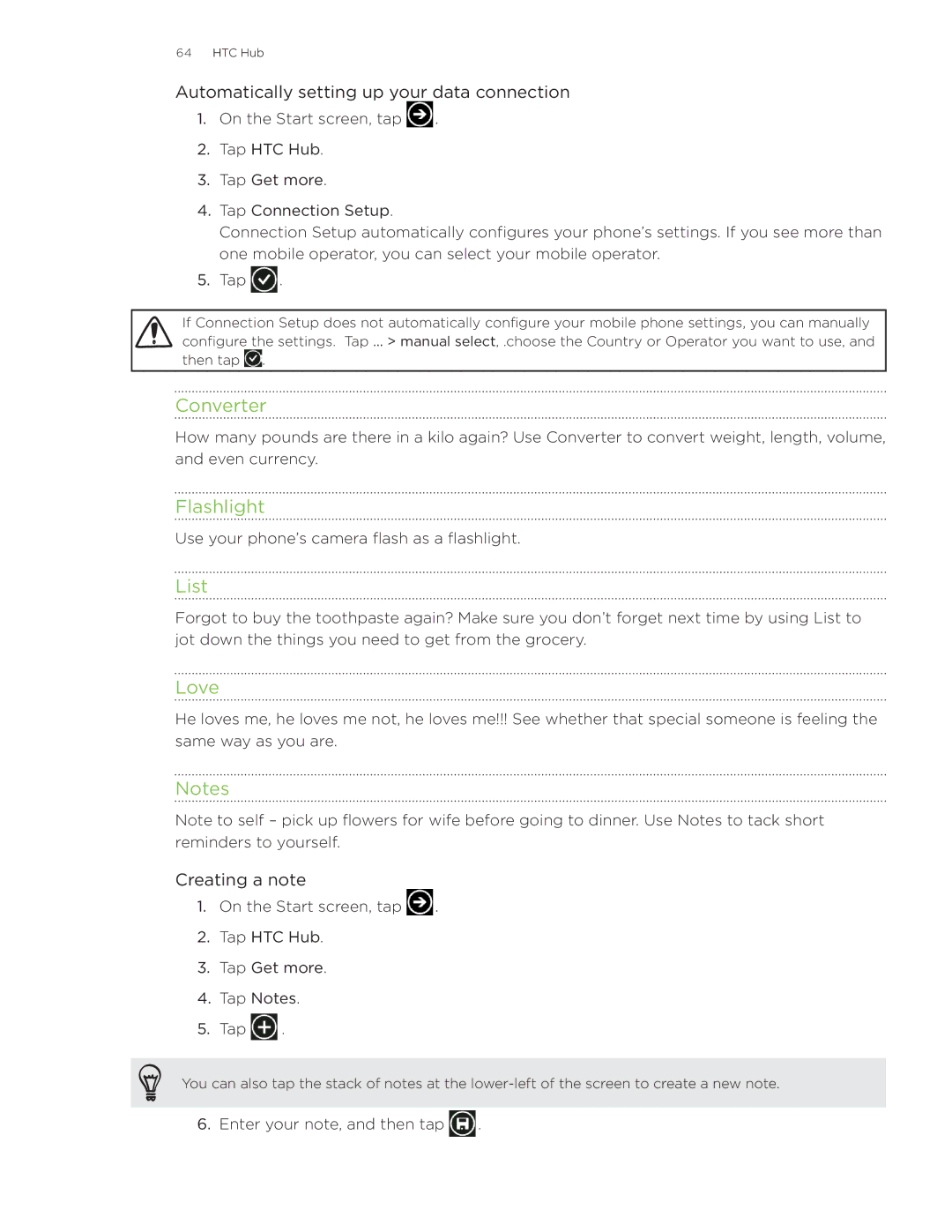 HTC Surround manual Converter, Flashlight, List, Love 