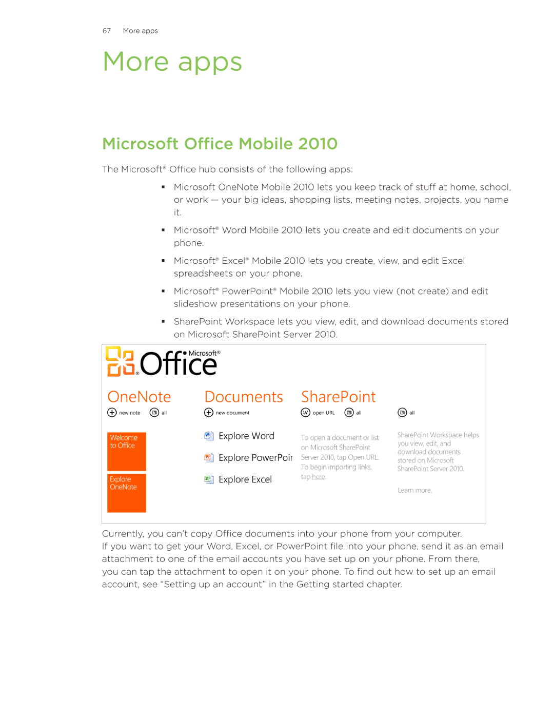 HTC Surround manual More apps, Microsoft Office Mobile 