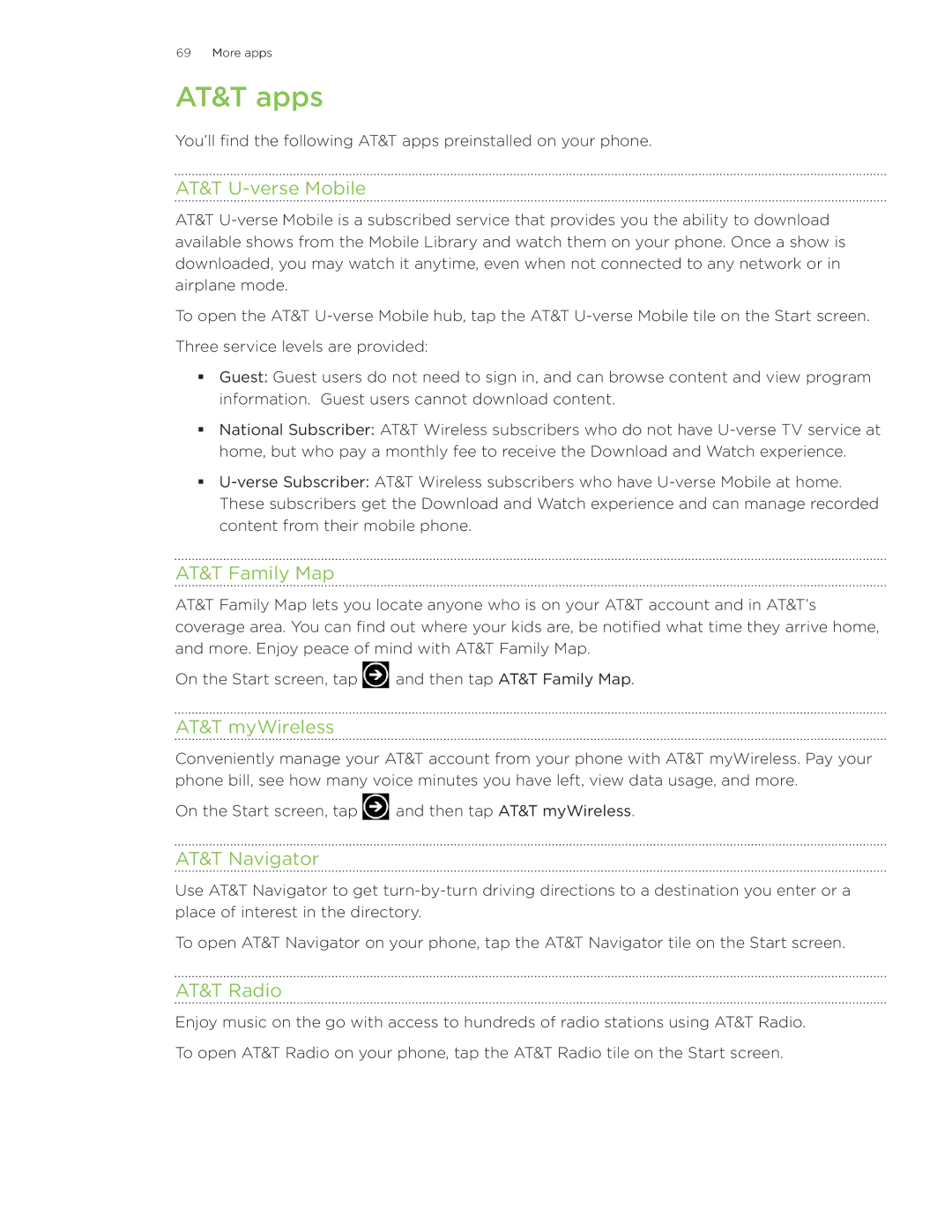 HTC Surround manual AT&T apps 