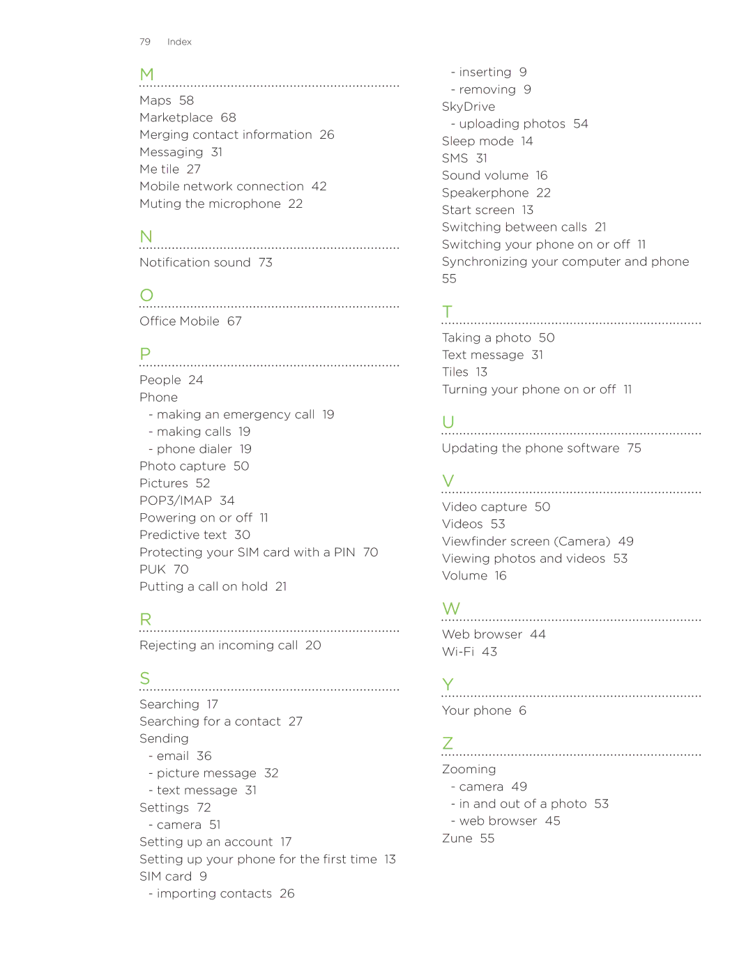 HTC Surround manual Index 