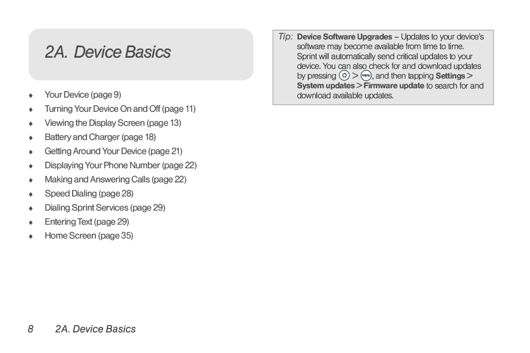 HTC TC U250, HTC EVO Shift 4G manual 2A. Device Basics 