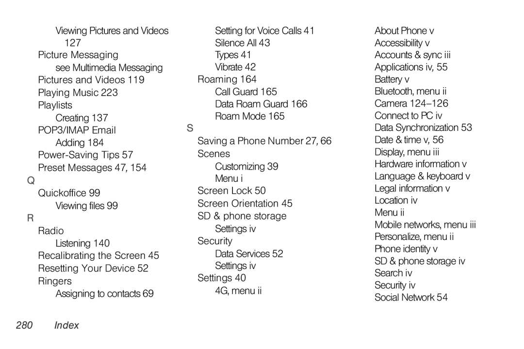 HTC TC U250, HTC EVO Shift 4G manual Index 