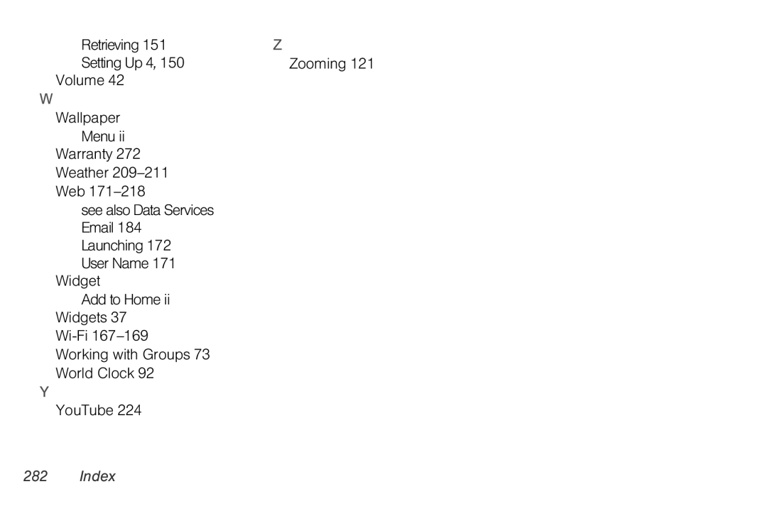 HTC TC U250, HTC EVO Shift 4G manual Index 