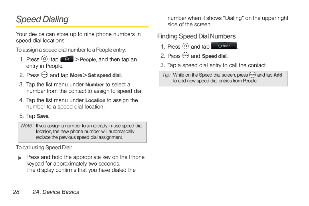 HTC TC U250, HTC EVO Shift 4G Speed Dialing, Finding Speed Dial Numbers, To assign a speed dial number to a People entry 