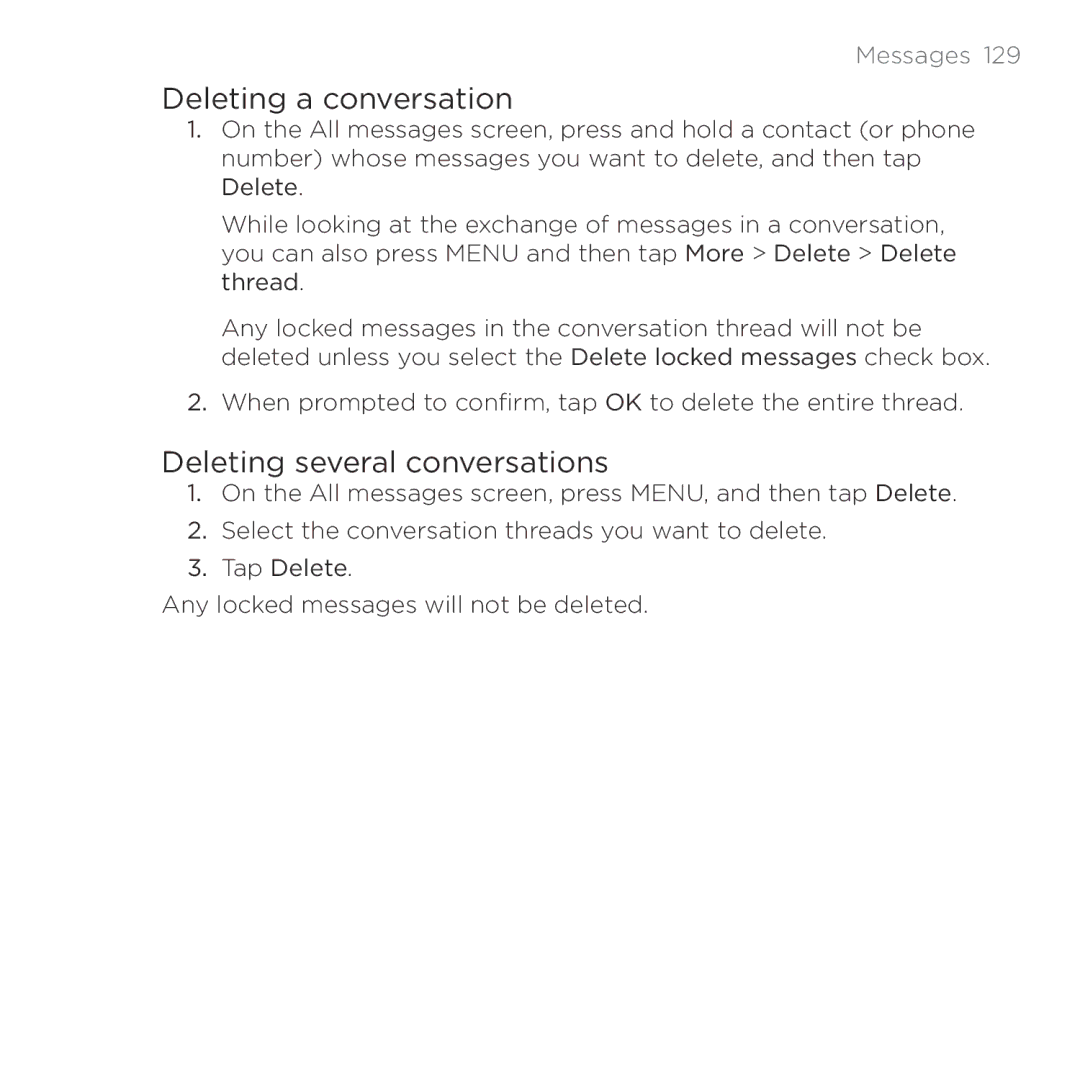 HTC Thunderbolt manual Deleting a conversation, Deleting several conversations 