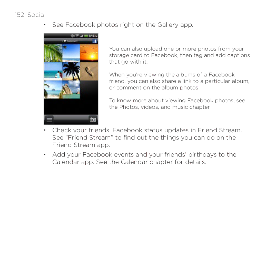 HTC Thunderbolt manual Social,  See Facebook photos right on the Gallery app 