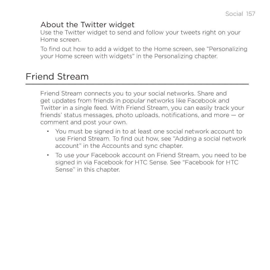 HTC Thunderbolt manual Friend Stream, About the Twitter widget 