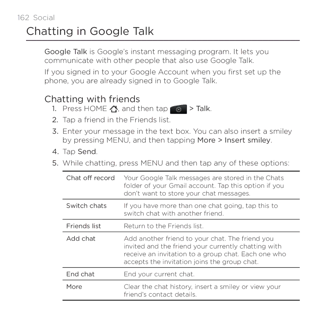 HTC Thunderbolt manual Chatting in Google Talk, Chatting with friends 