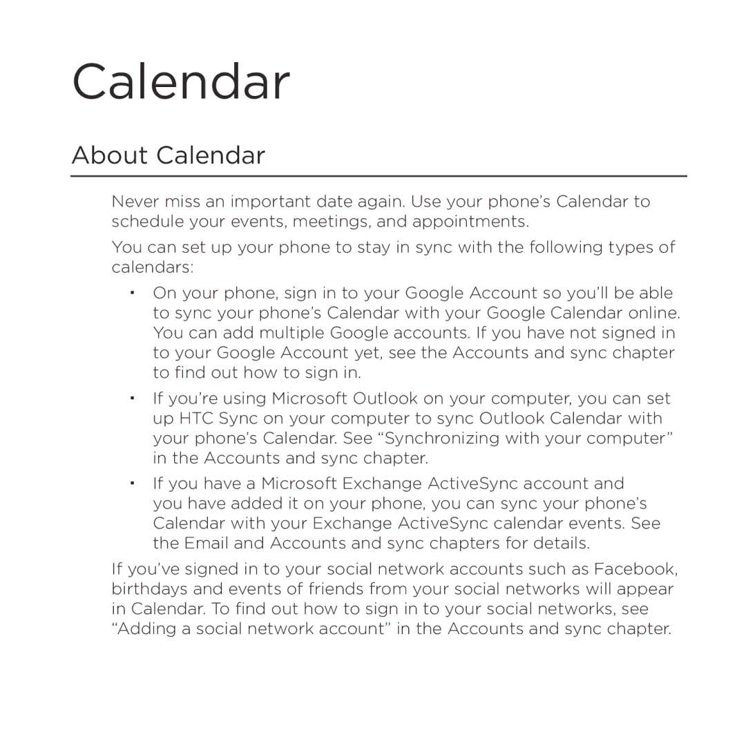 HTC Thunderbolt manual About Calendar 