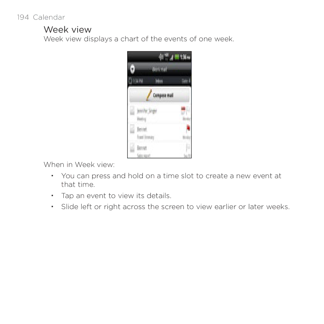 HTC Thunderbolt manual Week view 
