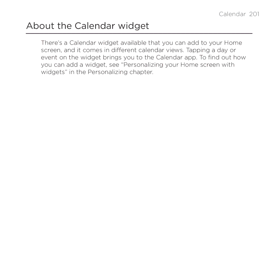 HTC Thunderbolt manual About the Calendar widget 